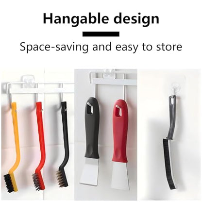 7 Pcs Crevice Cleaning Brush Cleaning Tools with 3 Stovetop Brushes, 2 Scraper Tools & 2 Gap Brushes for Stove, Sink, Grout & Tiles - Durable Plastic Handles & Stiff Bristles