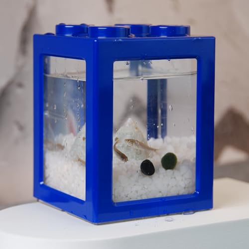 Mini Sea Monkey Tank, Small Shrimp Tank Stackable Mini Aquariums for Fairy Shrimp Eggs Moss Balls, 0.25 Gallon Temporary Betta Fish Tank Ant Feeding Case Mini Reptile Tank - color: Blue