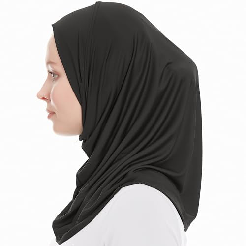 Plain Ready To Wear Amira Hijab for Women - Muslim Instant Amira Jersey Scarf – Soft Muslim One Piece Instant Hijab Headscarf - color: Black