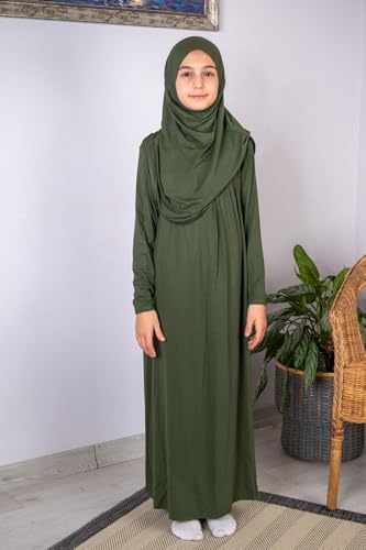 ihvan online Muslim Dress for Girls, Long Sleeve One-Piece Islamic Prayer Dress, Hijab for Kids, Girls Abaya, Islamic Gifts - color: Green