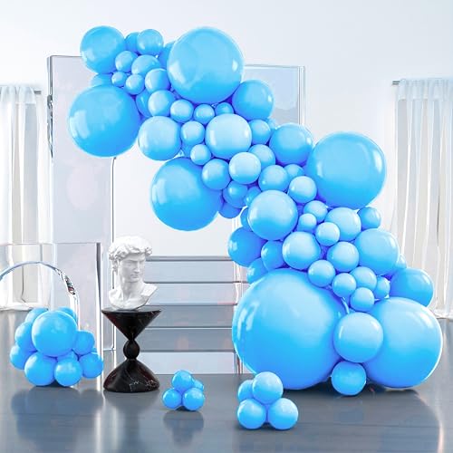 PartyWoo Light Blue Balloons 127pcs Different Sizes Pack of 36 18 12 10 5 Inch Baby Pastel Blue Balloon Arch Kit for Baby Shower Gender Reveal Graduation Mermaid Birthday Party Decorations Blue-Y20 - color: Blue-y4, size: 127PCS