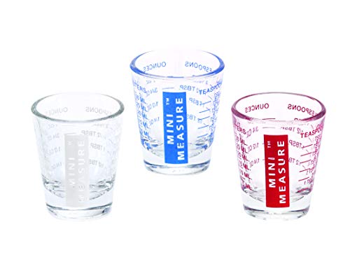 Kolder Mini Measure Multi-Purpose Shot Glass, Heavyweight Glass, Patriotic Red White And Blue, 3-Piece Set, For Liquid And Dry Ingredients And Precise Recipe Prep - color: Red, White and Blue, size: Set of 3