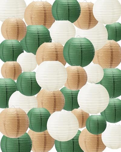 Treela 48 Pcs Paper Lanterns Party Decorations Chinese Round Paper Decor 4/6/8/10 Inch Asian Hanging Lamps Decorative for Birthday Party Wedding Bridal New Year Supplies(Dark Green) - color: Dark Green