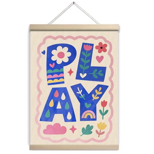 UTELKA Boho Playroom Wall Art Decor, Cute Nursery Decoration Poster for Classroom Playroom Preschool, Funky Toddlers Kids Room Wall Decor 12x16 - color: Blue Play