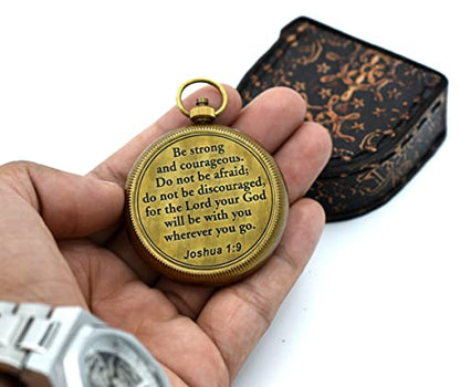Be Strong and Courageous (Joshua 1:9) Brass Compass with wooden Box-Engraved Scripture Prayer Compass Religious Gift for Men & Women - Baptism, Confirmation, Communion Compass for Boys Graduation Gift - style: #3 Be Strong and Courageous Compass (Joshua 1