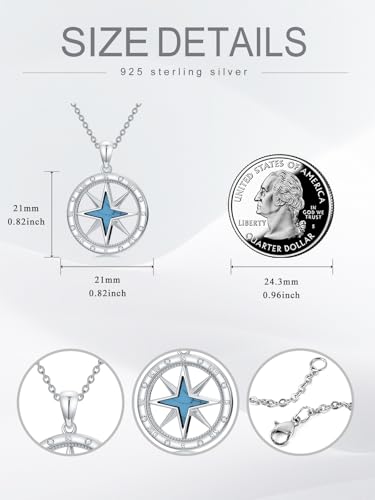 Graduation Gifts for Women 925 Sterling Silver Compass/Graduation/Vet/Cross/Stethoscope Necklace for Women - color: Compass-Turquoise