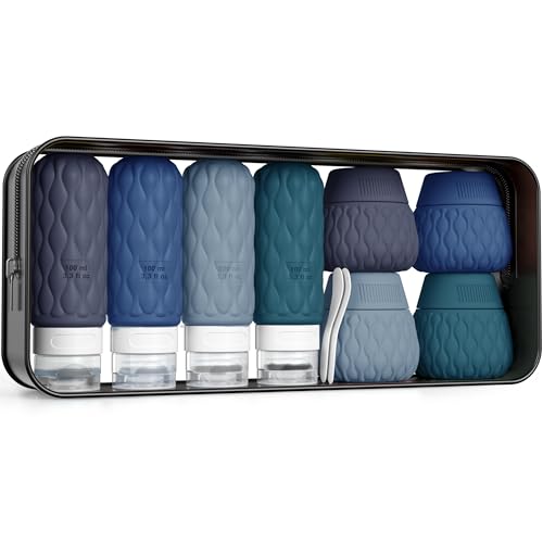 Travel Bottles for Toiletries Silicone Travel Size Containers 3.4oz 1.7oz - color: Quiet Slate-3.4oz/1.7oz