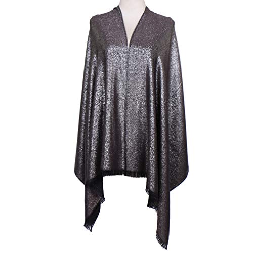 LMVERNA Women's Sparkling Metallic Soft Pashmina Shawls and Wraps Scarf in Solid Colors - color: Black-silver