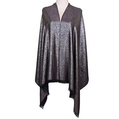 LMVERNA Women's Sparkling Metallic Soft Pashmina Shawls and Wraps Scarf in Solid Colors - color: Black-silver