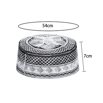 Mens Muslim Hat Islamic Prayer Cap, Muslim Eid Prayer Embroidered Kufi Fat Ramadan Mosque Arab Indian Prayer Cap - color: Black-white