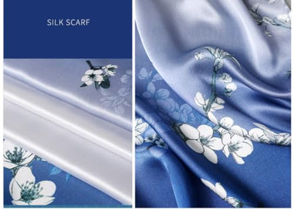 ANDANTINO 100% Silk Long Scarf-Women Large Oblong Shawls with Gift Packed - color: Blue&white Plum Flowers