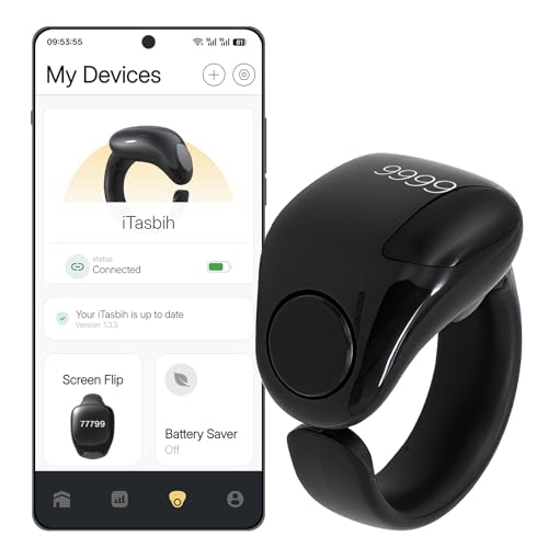 XG.&co Zikr Smart Ring,Adjustable Ring Finger Counter, Tasbeeh Counters, Prayer Direction Indicator Guide,5 Azan Alarm Clock, APP Support Eid al-Fitr Eid Muslims - style: Black 18 20 22mm