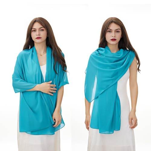 YOUR SMILE for Women Lightweight Breathable Solid Color Soft Chiffon Long Fashion Scarves Sun-proof Shawls Wrap - color: Teal