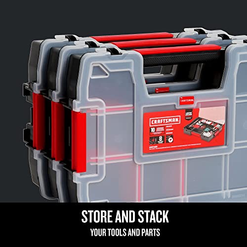 CRAFTSMAN Storage Organizer, Small Parts Organizer, 3-Packs with 10-Compartments, Lid Includes Secure Latch (CMST60964M) - size: 3 Pack (11.5" L x 2.5" W x 8.5" H), style: Triple Pack