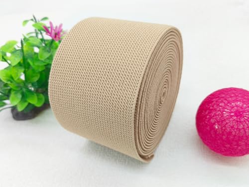 Khaki Wide Knit Elastic Band for Sewing 3 inch 5yards Double-Side Twill Woven Elastic Heavy Stretch Elastic Spool Band for Sewing Pants Waist-Wigs-Skirts-Craft-DIY Projects - color: Khaki #27