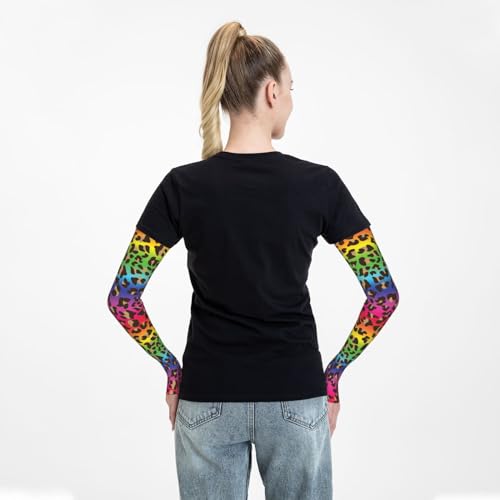 Cooling Arm Sleeves Cover Summer Sun Protection Arm Sleeves For Men Women Baseball Cycling Golf Running - color: Rainbow Leopard Print 15