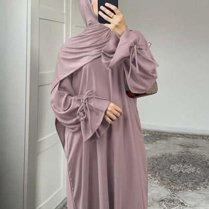 ODIZLI Women's Abaya Muslim Long Sleeve Tie Cuffs Prayer Dress Arabic Kaftan Dubai Turkey Islamic Dresses - color: Taro Color, size: Large