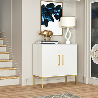 Buffet Sideboard Cabinet with Storage, Modern Wooden Cabinet with Adjustable Shelves, White and Gold Cabinets for Living Room, Kitchen, Hallway