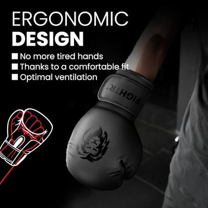 FIGHTR® Boxing Gloves - Maximum Protection & Stability | Boxing Gloves for Boxing, MMA, Muay Thai & Kickboxing | Sizes 8-16 oz - color: All Black, size: 08 oz
