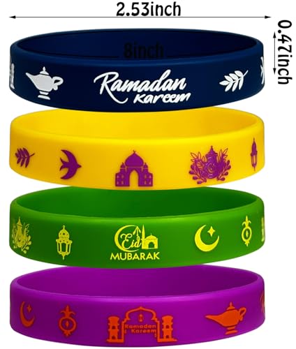 24 Packs Eid Mubarak Silicone Bracelets Party Supplies Mubarak Kareem Motivational Rubber Wristbands for Ramadan Mubarak Themed Party Favors Award Gift