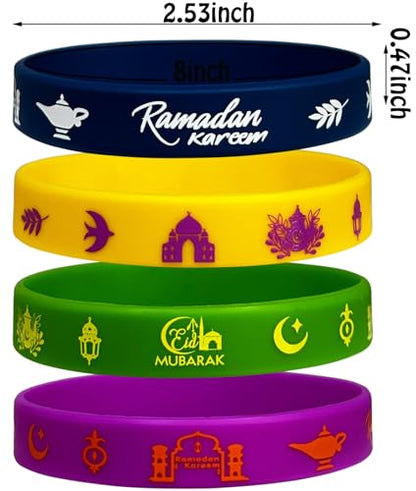 24 Packs Eid Mubarak Silicone Bracelets Party Supplies Mubarak Kareem Motivational Rubber Wristbands for Ramadan Mubarak Themed Party Favors Award Gift