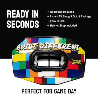 DAMAGE CONTROL Youth Football Mouth Guard – Breathable No Boil Mouthpiece, Protects Lips & Teeth, Works with Braces, Includes Helmet Strap – Sports Gear & Accessories (Built Different) - color: Built Different