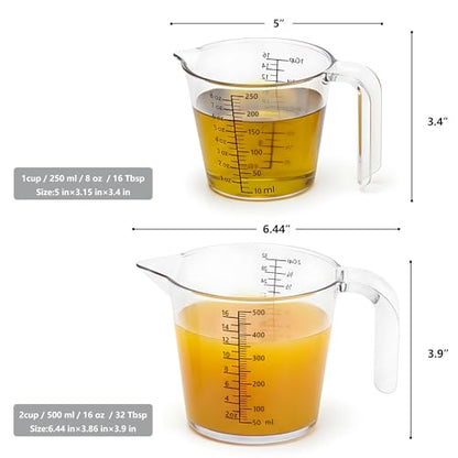 Laser-Etched Measuring Cup Set, 8 oz & 16 oz Clear Plastic Liquid Measuring Cups, Permanent oz/cup/Tbsp/mL Markings, Food-Grade for Baking & Cooking - size: Pack Set (8 + 16 oz)