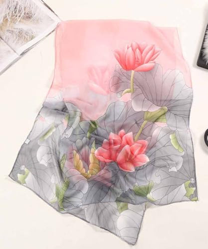 Xyueanlo Women's Chiffon Scarf Lightweight Scarves Fashion Elegant Floral Print Scarfs Shawls - color: Grey