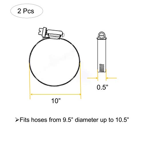 2Pcs 10" (Diameter) Adjustable 304 Stainless Steel Duct Clamps Hose Clamp Pipe Clamp Air Ducting Clamp worm drive hose clamps (251mm-273mm) - size: 10" -2Pcs
