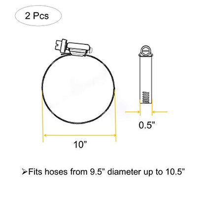 2Pcs 10" (Diameter) Adjustable 304 Stainless Steel Duct Clamps Hose Clamp Pipe Clamp Air Ducting Clamp worm drive hose clamps (251mm-273mm) - size: 10" -2Pcs