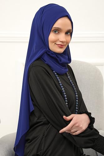 Aisha's Design Instant Chiffon Shawl for Women Modesty Turban Hijab Head Wrap Ready to Wear Women Headscarf - color: Sax Blue
