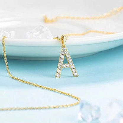 Tarsus Initial Cubic Zirconia Necklace Jewelry Gifts for Women Adjustable Chain 18" + 2" - style: Gold-A-Diamond style