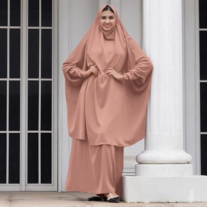 Abayas for Women Muslim Chiffon Prayer Burqa Dress Burkas for Women Muslim Hijab Dress Full Length Islamic Veil Abaya Set - color: Khaki