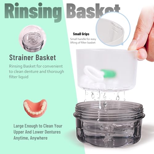 Leakproof Denture Case Denture Soaking Cup False Teeth Container, Dental Denture Bath Holder Storage Box Retainer Cleaner Case for Traveling - Leak Proof and Lid Waterproof - Transparent Black - color: Transparent Black