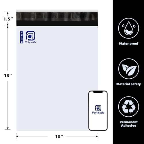 POLYSELLS 10x13 White Poly Mailers 100 Pack Self Seal Shipping Bags | Waterproof tear resistant opaque mailing envelopes for clothing apparel accessories ecommerce sellers for small business - size: 10" X 13"