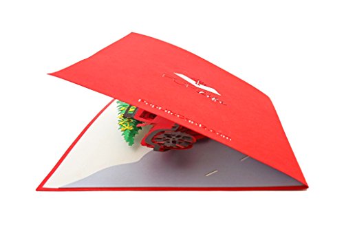 PopLife® Family Christmas Tree Car Pop Up Card, Handmade 3D Holiday Greeting, Blank Merry Christmas Note, Small Stocking Present for Friends and Family, Naughty or Nice - color: Family Christmas Tree Car