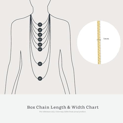 KEZEF 18K Gold Plated 925 Sterling Silver Box Chain Necklace for Women, 1mm Thin & Sturdy Italian Chain Necklace, Rose Gold & Silver Available, 15/16/18/20/22/24/30 Inch - color: Sterling Silver, size: 16 Inch