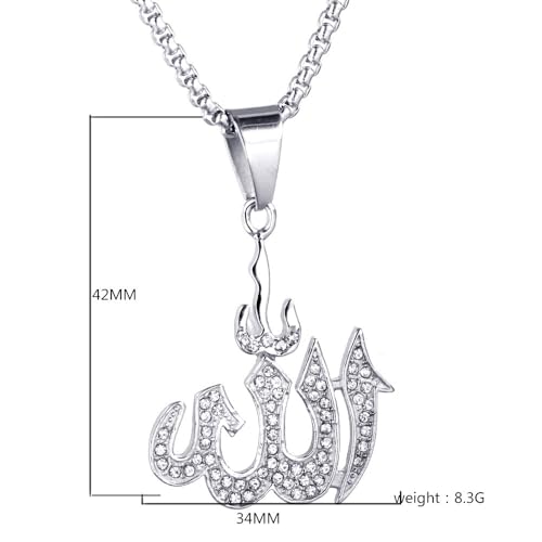 Allah Pendant With 22 inch Link Chain Necklace Mulsim Jewelry (silver plated) - color: silver plated