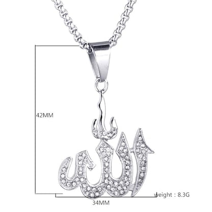 Allah Pendant With 22 inch Link Chain Necklace Mulsim Jewelry (silver plated) - color: silver plated