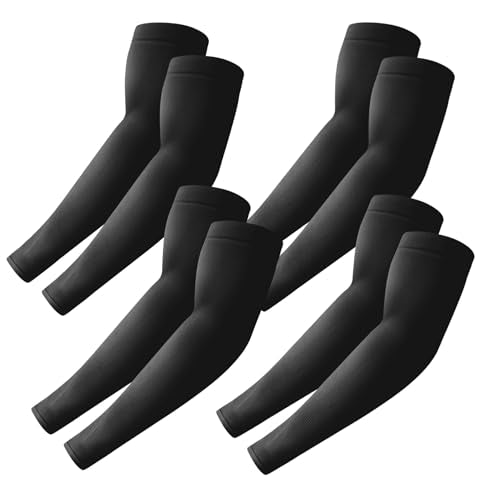 PFFY 4 Pairs UV Protection Arm Sleeves Cooling Compression Sleeve for Men Women Sports Tattoo Cover Up - color: 4 Pairs Black