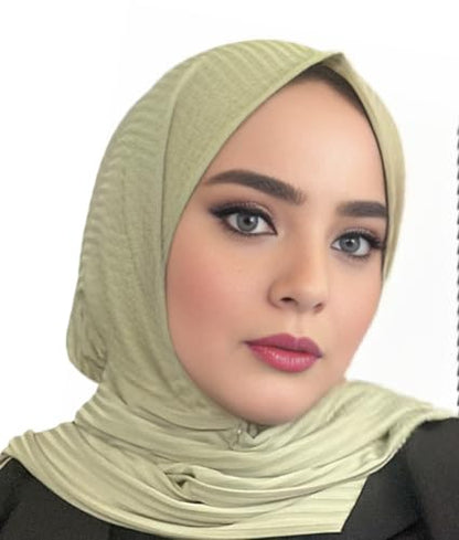 Instant Hijab 여성용 | 헤드 랩 100% 면 리브 헤드스카프 | 금속 핀이 있는 착용하기 쉬운 히잡 - color: 피스타치오