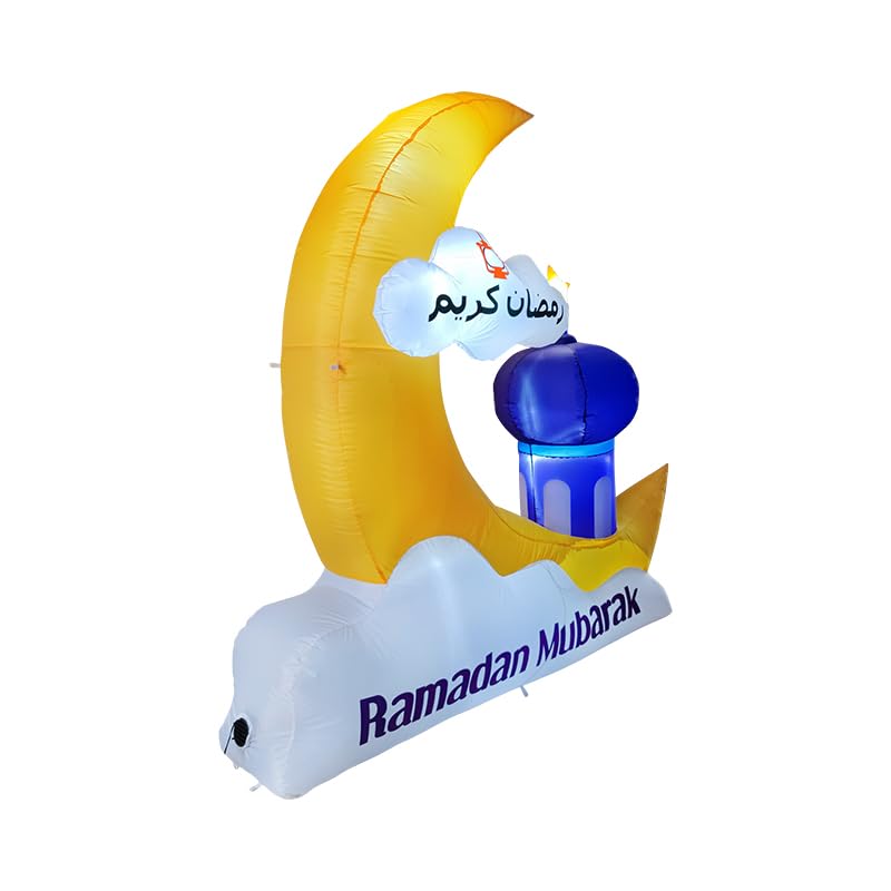 Inflatable Crescent Moon with LED Lights – 5FT Ramadan & Eid Decoration – Waterproof, Durable Polyester, Easy Setup for Indoor/Outdoor Use