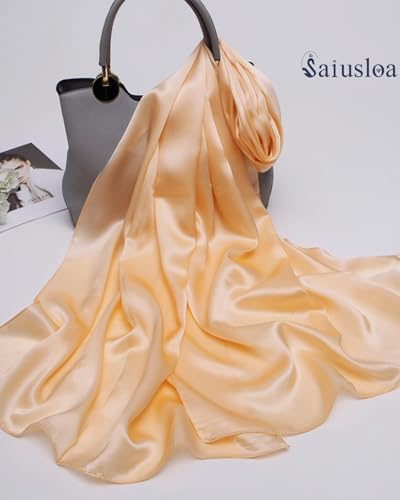 Saiusloa Solid Color Neck Scarf For Women Square Satin Head Scarves headband Bandanas 23.6× 23.6 inches - color: 22- Light Orange