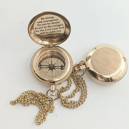 DAYOL'X Joshua 1:9 Engraved Brass Compass- Push Open - Communion, Confirmation Baptism Gifts 1st Gifts for Boys, Religious Gifts for Men - Religious Jewelry - Best Graduation Gift for Students