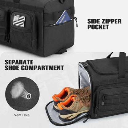 G4Free 3-in-1 Duffle Bag Travel Gym Sports, Large Tactical Duffel Backpack | 50L/65L with Shoes Compartment and Wet Pocket, Military Workout Bag for Men and Women, Black - color: Black