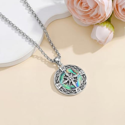 Graduation Gifts for Women 925 Sterling Silver Compass/Graduation/Vet/Cross/Stethoscope Necklace for Women - color: Compass-Abalone Shell-White Gold