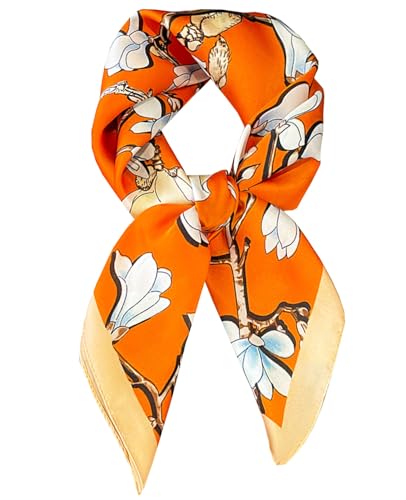 Dailyacc Hair Bandanas Scarf For Women Lightweight Fashion Neck Silk Satin Head Scarves For Sleeping Handbags Scarf - color: 24-orange Wintersweet/27.5*27.5in