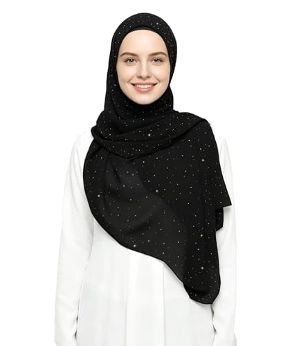 Lina & Lily Sparkle Shimmer Gold Glitter Women's Chiffon Hijab Head Scarf Shawl Wrap Lightweight - color: Black
