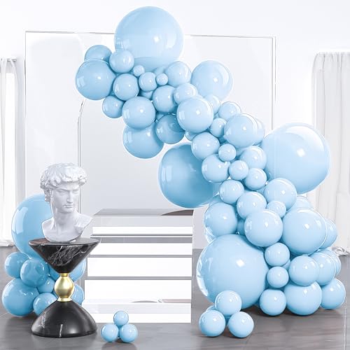 PartyWoo Baby Blue Balloons 130pcs Different Sizes of 18 12 10 5 Inch Light Pastel Sky Aqua Blue Balloon Arch Kit Garland for Graduation Baby Shower Gender Reveal Easter Party Decorations Blue-Q13 - color: Pastel Blue-q13