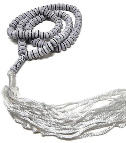 Islam Tasbih 99 Beads 8 mm. AMN-409 Muslim Prayer dhikr Misbaha Rosary with Beautiful Decorated Tassel Eid Ramadan Gift (White) - color: White